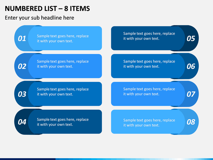 Numbered List – 8 Items PPT slide 1