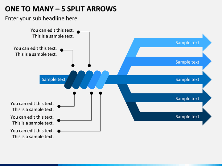 One To Many – 5 Split Arrows PPT Slide 1