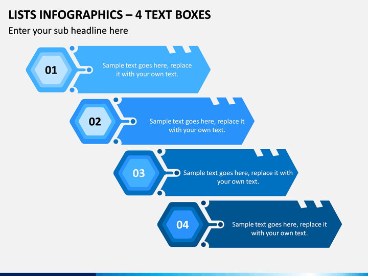 Lists Infographics – 4 Text Boxes PPT slide 1