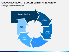 Circular Arrows – 5 Stages With Entry Arrow PPT Slide 1