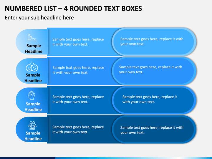 Numbered List – 4 Rounded Text Boxes PPT slide 1