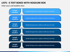 Lists - 6 Text Boxes with Headline Box PPT slide 1