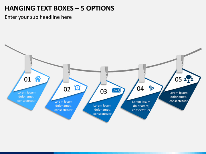 Hanging Text Boxes – 5 Options PPT Slide 1