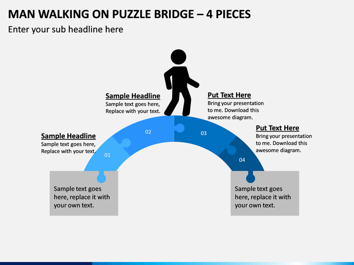 Man Walking On Puzzle Bridge – 4 Pieces PPT Slide 1