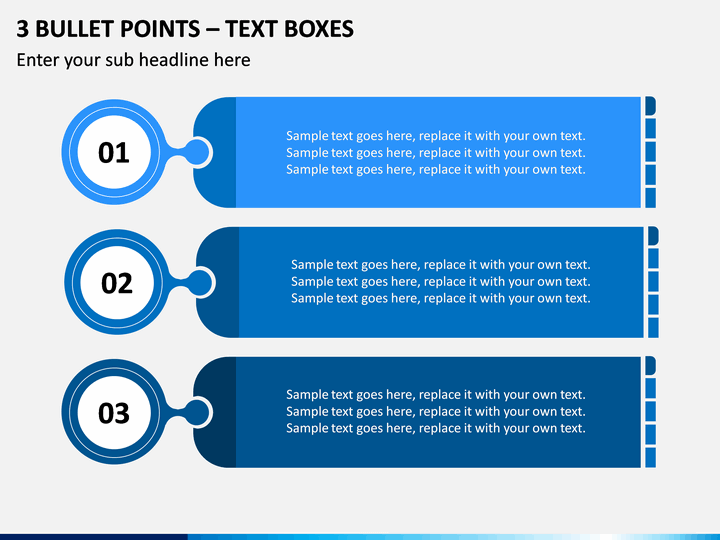 3 Bullet Points – Text Boxes PPT slide 1