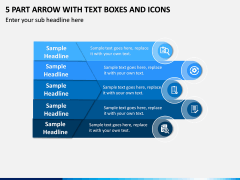 5 Part Arrow with Text Boxes and Icons PPT slide 1