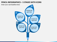 Pencil Infographics – 5 Stages with Icons PPT slide 1