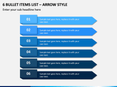 6 Bullet Items List – Arrow Style PPT slide 1