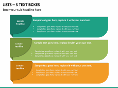 Lists – 3 Text Boxes PPT slide 2