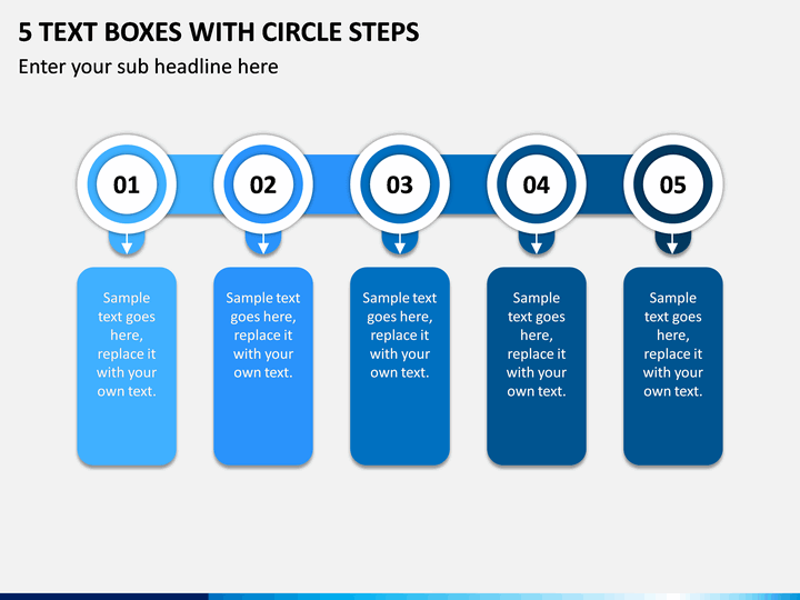 5 Text Boxes with Circle Steps PPT slide 1