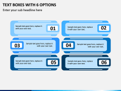 Text Boxes with 6 Options PPT slide 1