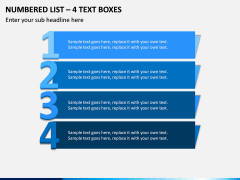 Numbered List – 4 Text Boxes PPT slide 1