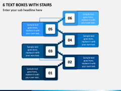 6 Text Boxes with Stairs PPT slide 1