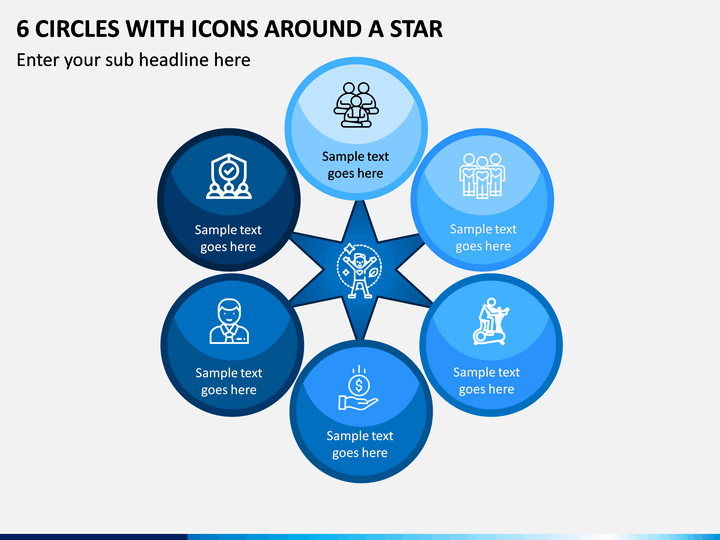 6 Circles with Icons Around a Star PPT slide 1