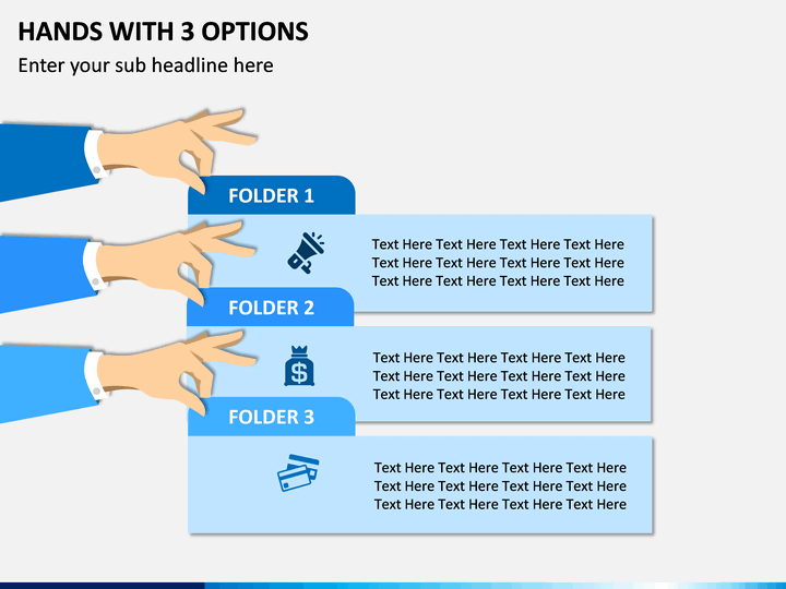 Hands With 3 Options PPT Slide 1