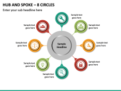 Hub and Spoke – 8 Circles PPT slide 2