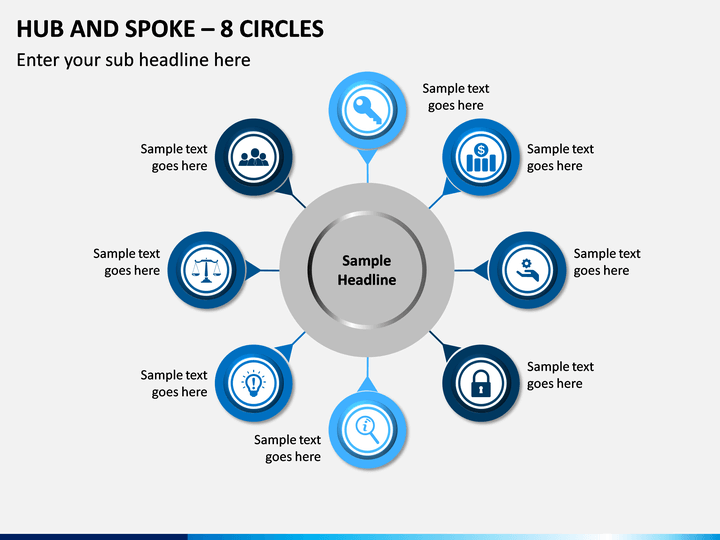 Hub and Spoke – 8 Circles PPT slide 1