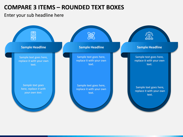 Compare 3 Items – Rounded Text Boxes PPT slide 1
