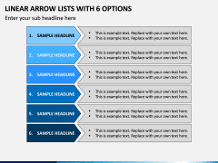 Linear Arrow Lists With 6 Options PPT Slide 1