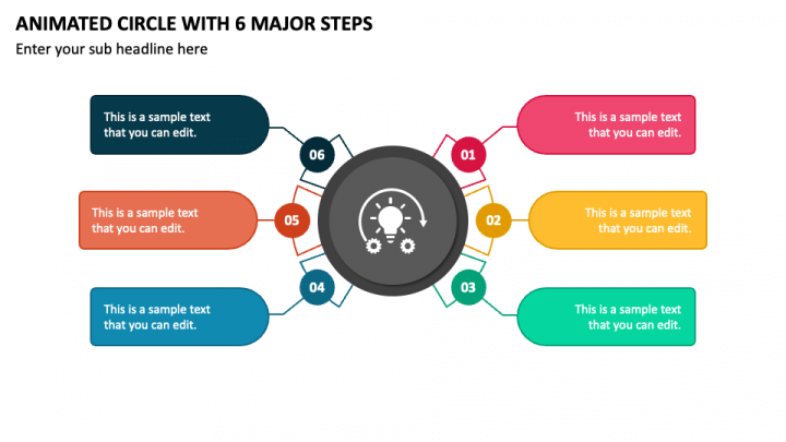 Animated Circle with 6 Major Steps PPT Slide 1