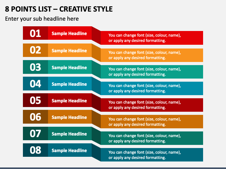 8 Points List - Creative Style PPT Slide 1