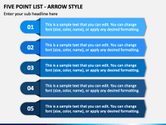 Five Point List - Arrow Style PPT Slide 2