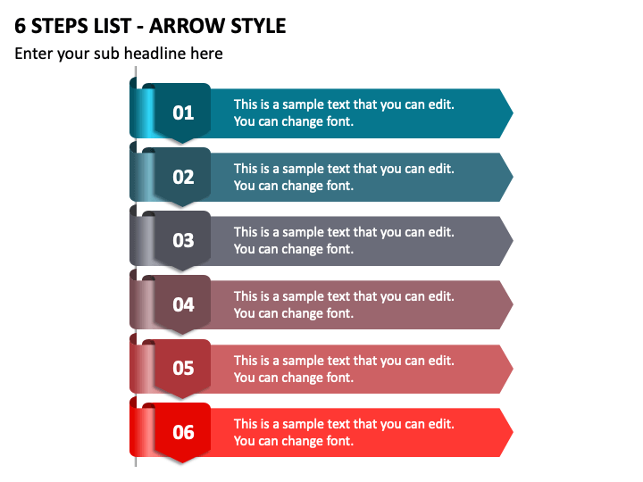 6 Steps List - Arrow Style PPT Slide 2
