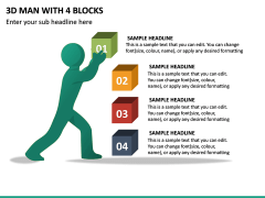 3D Man With 4 Blocks PPT Slide 2