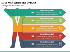 Slide Man With 5 List Options PPT Slide 2