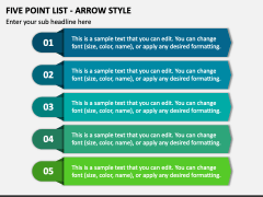 Five Point List - Arrow Style PPT Slide 1