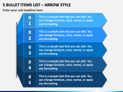 5 Bullet Items List - Arrow Style PPT Slide 2