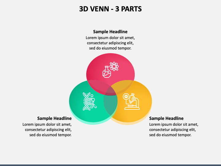 3D Venn - 3 Parts PPT Slide 1