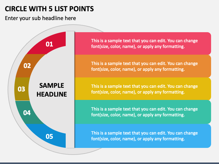 Circle with 5 List Points PPT Slide 1