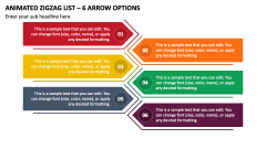 Animated Zigzag List - 6 Arrow Options PPT Slide 1