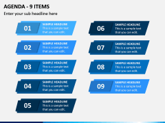 Agenda - 9 Items PPT Slide 1