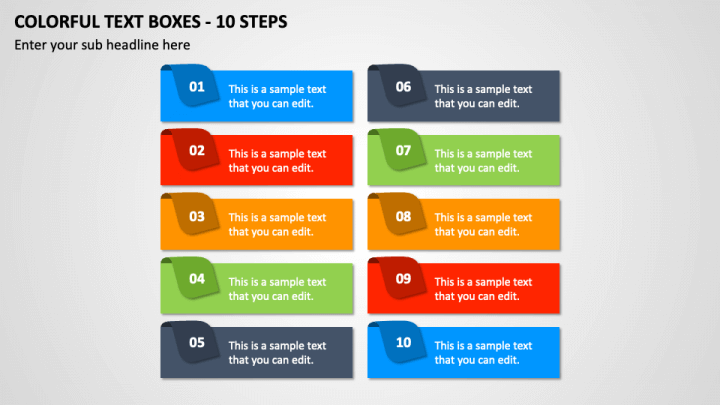 Colorful Text Boxes - 10 Steps PPT Slide 1