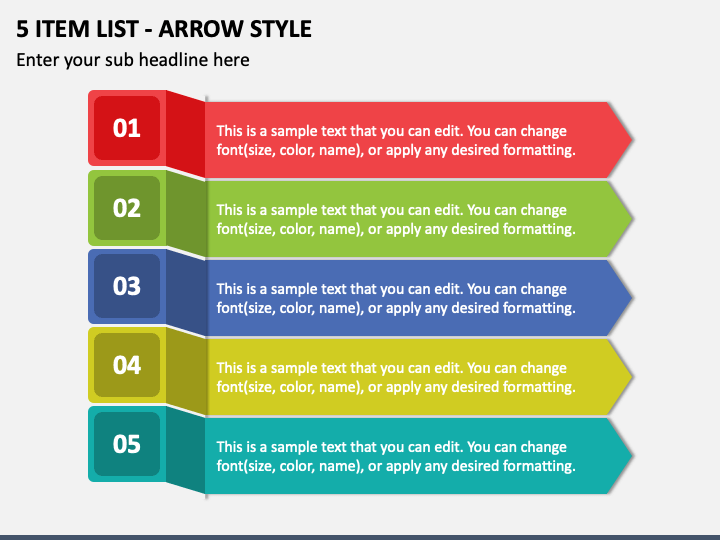 5 Item List - Arrow Style PPT Slide 1