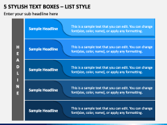 5 Stylish Text Boxes - List Style PPT Slide 2