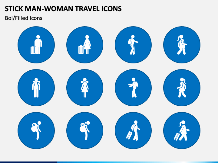 Stick Man Woman Travel Icons PPT Slide 1