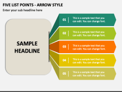 Five List Points - Arrow Style PPT Slide 1
