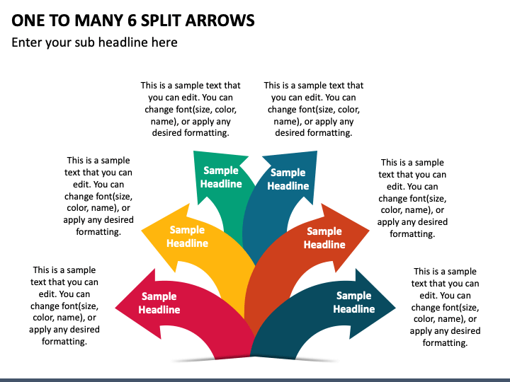 One to Many - 6 Split Arrows PPT Slide 1