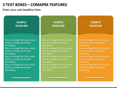 3 Text Boxes - Comapre Features PPT Slide 2