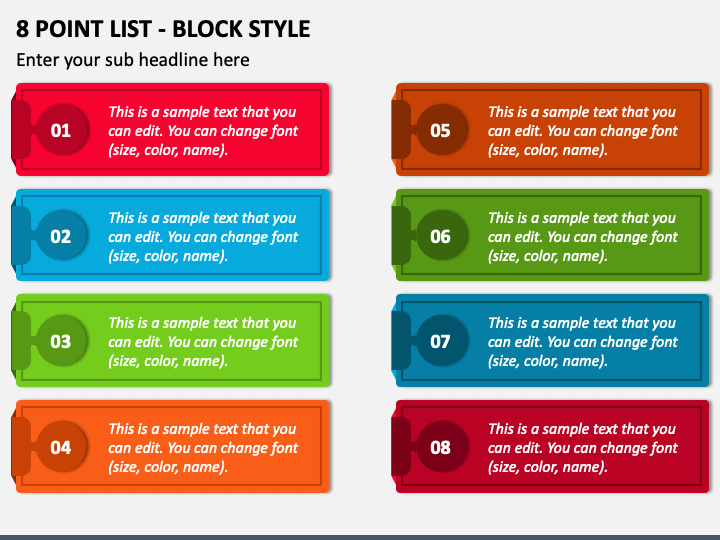 8 Point List - Block Style PPT Slide 1