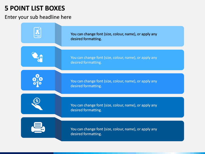 5 Point List Boxes PPT Slide 1