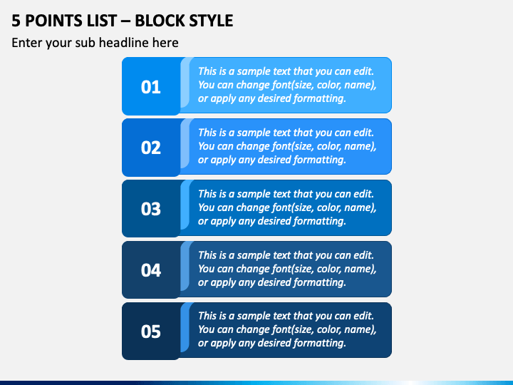 5 Points List - Block Style PPT Slide 1