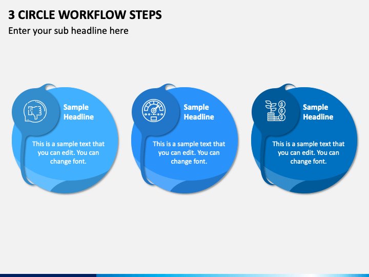 3 Circle Workflow Steps PPT Slide 1