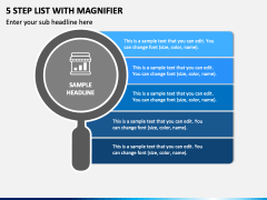 5 Step List with Magnifier PPT Slide 1