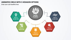 Animated Circle with 5 Hexagon Options PPT Slide 1