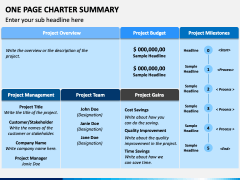 One Page Charter Summary PowerPoint and Google Slides Template - PPT Slides