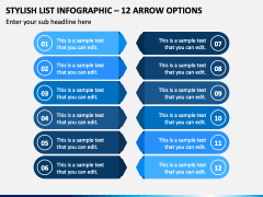 Stylish List Infographic - 12 Arrow Options PPT Slide 2